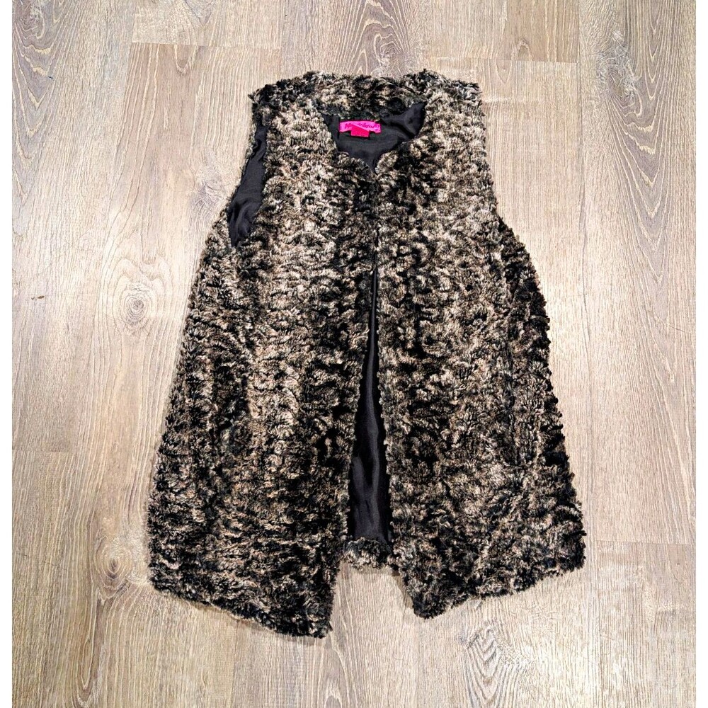 Betsey Johnson Gray Black Faux Fur Lined Open Front Vest Women's Size S